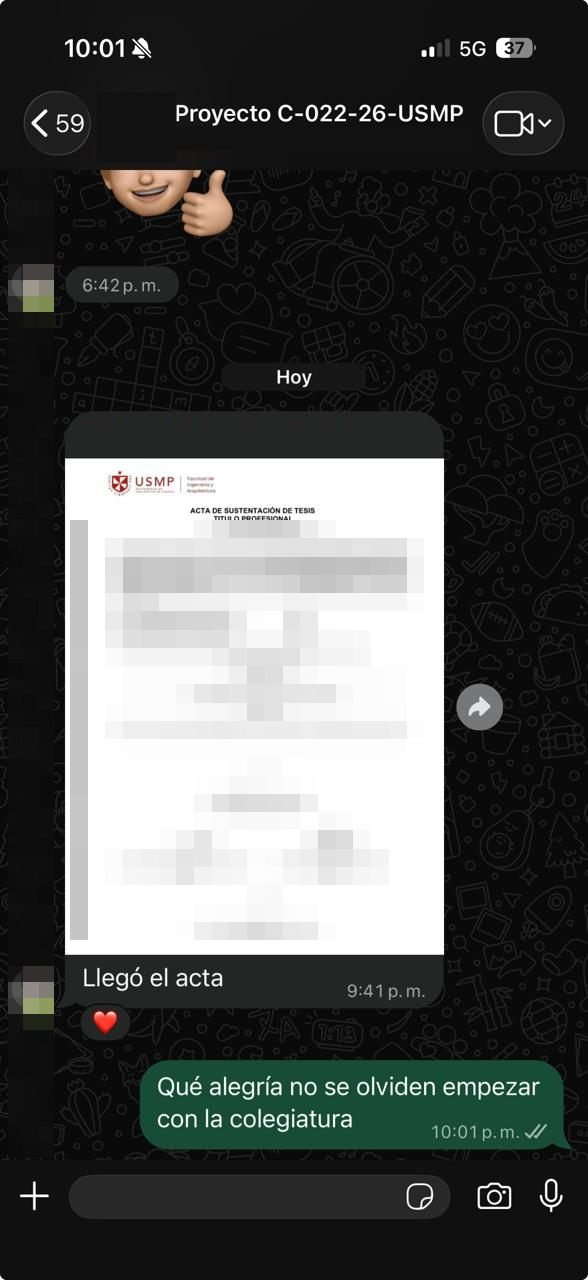 Grupo de tesis: llega el acta de sustentación con el resultado de aprobado.